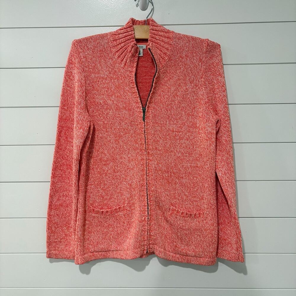LL Bean | Sweater Full Zip pink Long Sleeve Knit Cotton- Size Medium